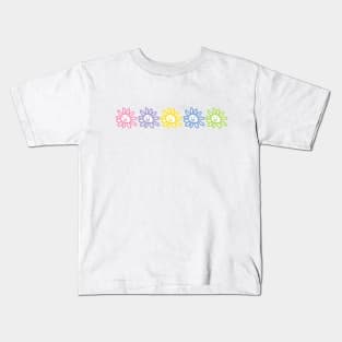 Five Multi Color Smiley Face Flowers Graphic Kids T-Shirt